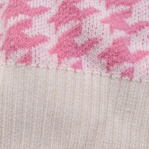 Pink Preppy Womens Houndstooth Pattern Lantern Sleeve Cardigan - Picture 8 of 12